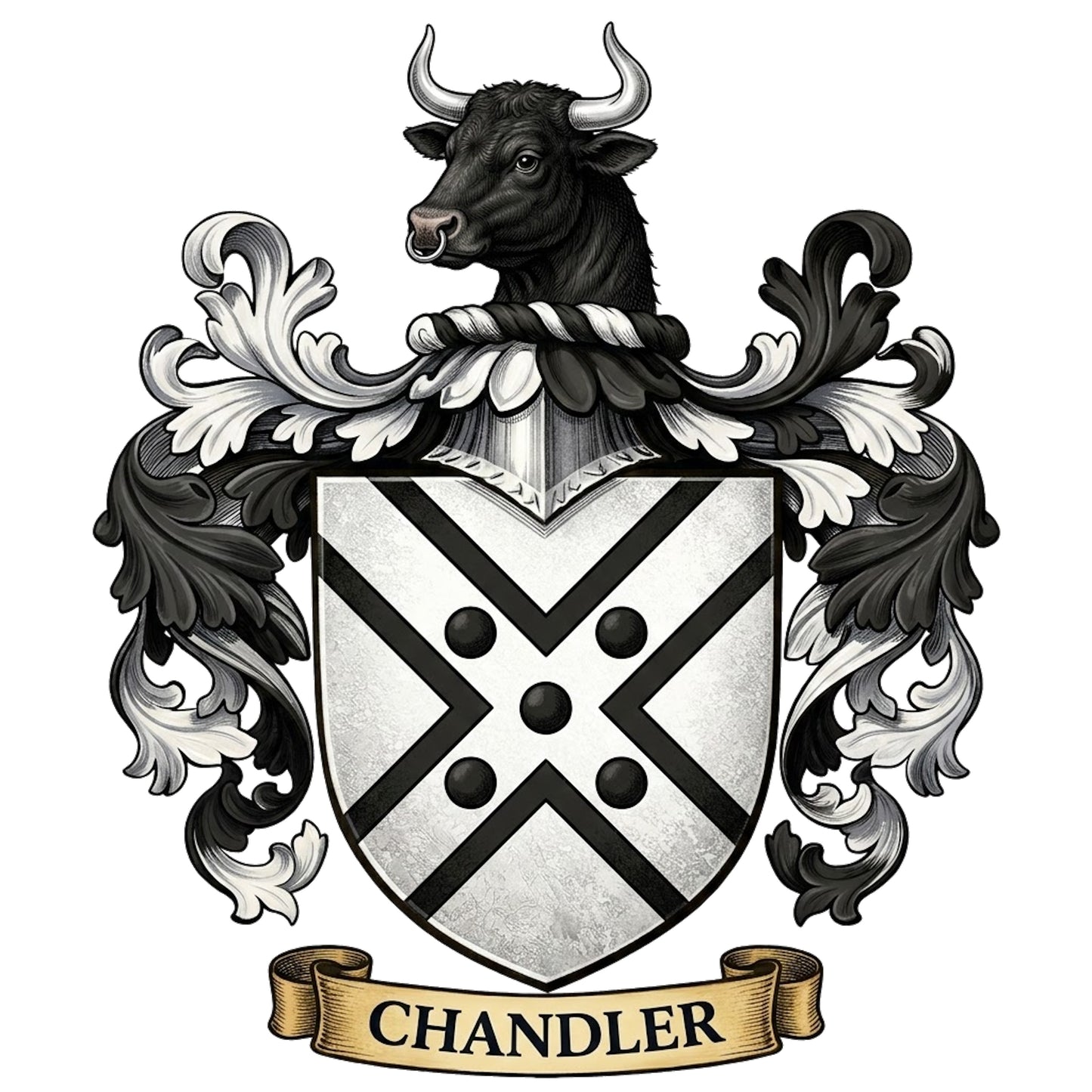 The Chandler Family Coat of Arms digital download: Includes Color PNG, B&W PNG, and SVG vector files