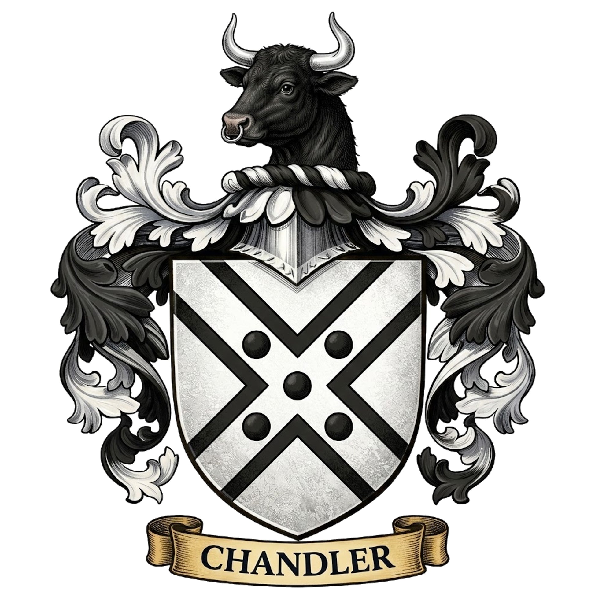 The Chandler Family Coat of Arms digital download: Includes Color PNG, B&W PNG, and SVG vector files