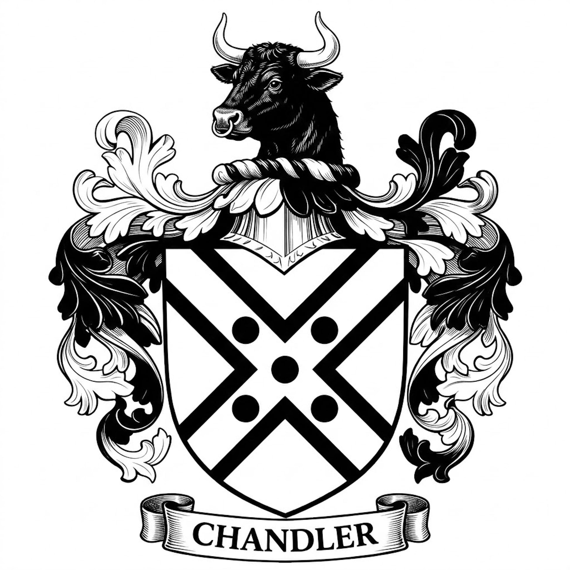 The Chandler Family Coat of Arms digital download: Includes Color PNG, B&W PNG, and SVG vector files