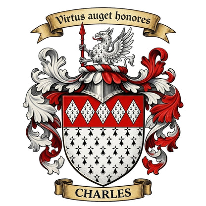 The Charles Family Coat of Arms digital download: Includes Color PNG, B&W PNG, and SVG vector files