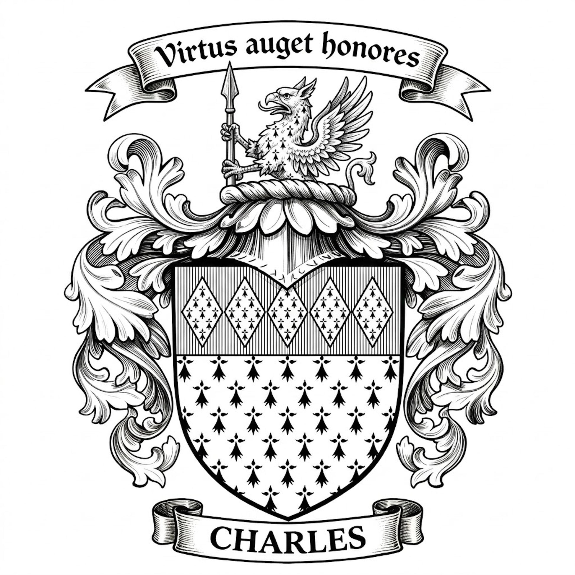 The Charles Family Coat of Arms digital download: Includes Color PNG, B&W PNG, and SVG vector files