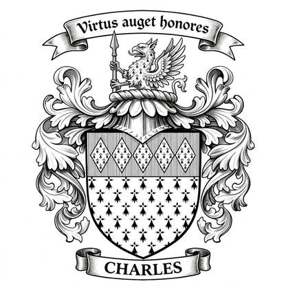 The Charles Family Coat of Arms digital download: Includes Color PNG, B&W PNG, and SVG vector files