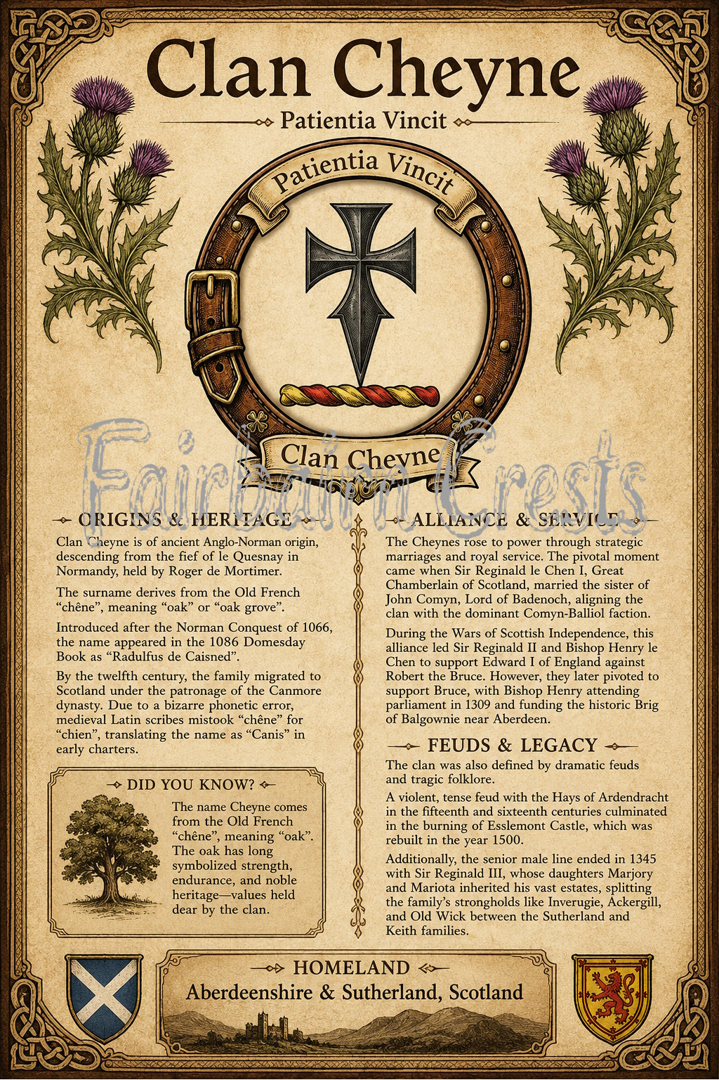 Scottish Clan Cheyne Heritage Poster - Instant Digital Download