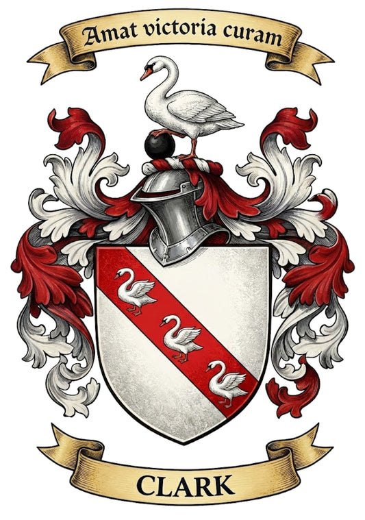 The Clark Family Coat of Arms digital download: Includes Color PNG, B&W PNG, and SVG vector files