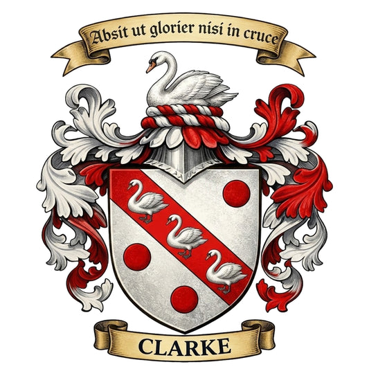 The Clarke Family Coat of Arms digital download: Includes Color PNG, B&W PNG, and SVG vector files