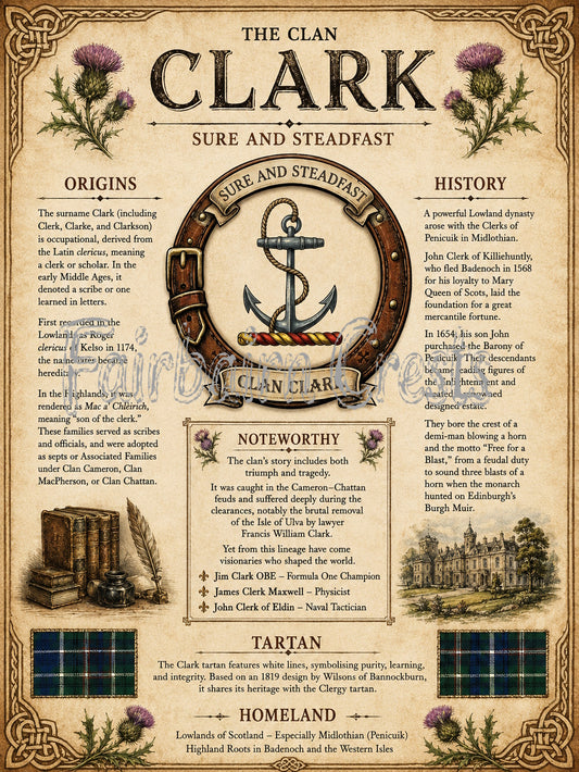 Scottish Clan Clark Heritage Poster - Instant Digital Download