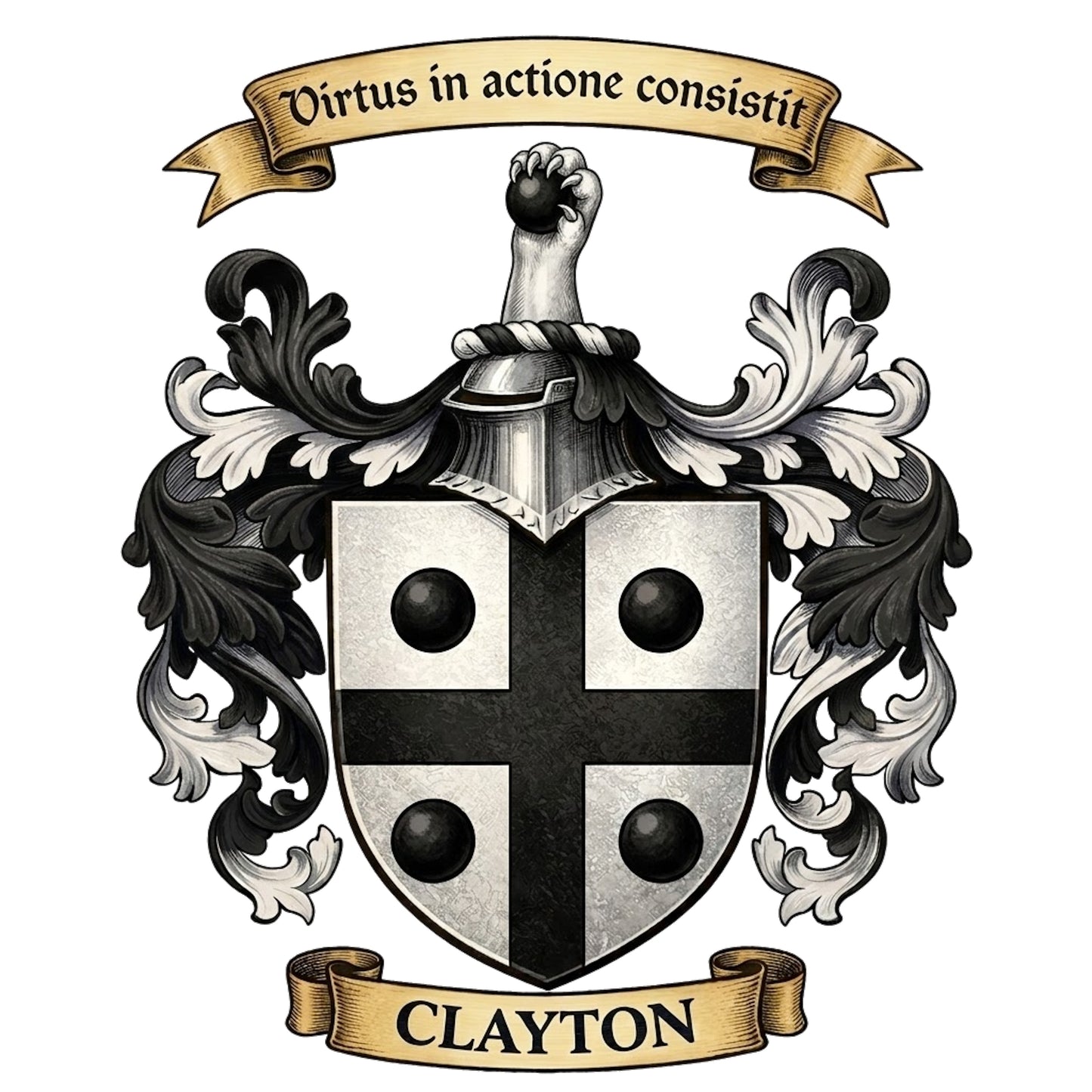 The Clayton Family Coat of Arms digital download: Includes Color PNG, B&W PNG, and SVG vector files