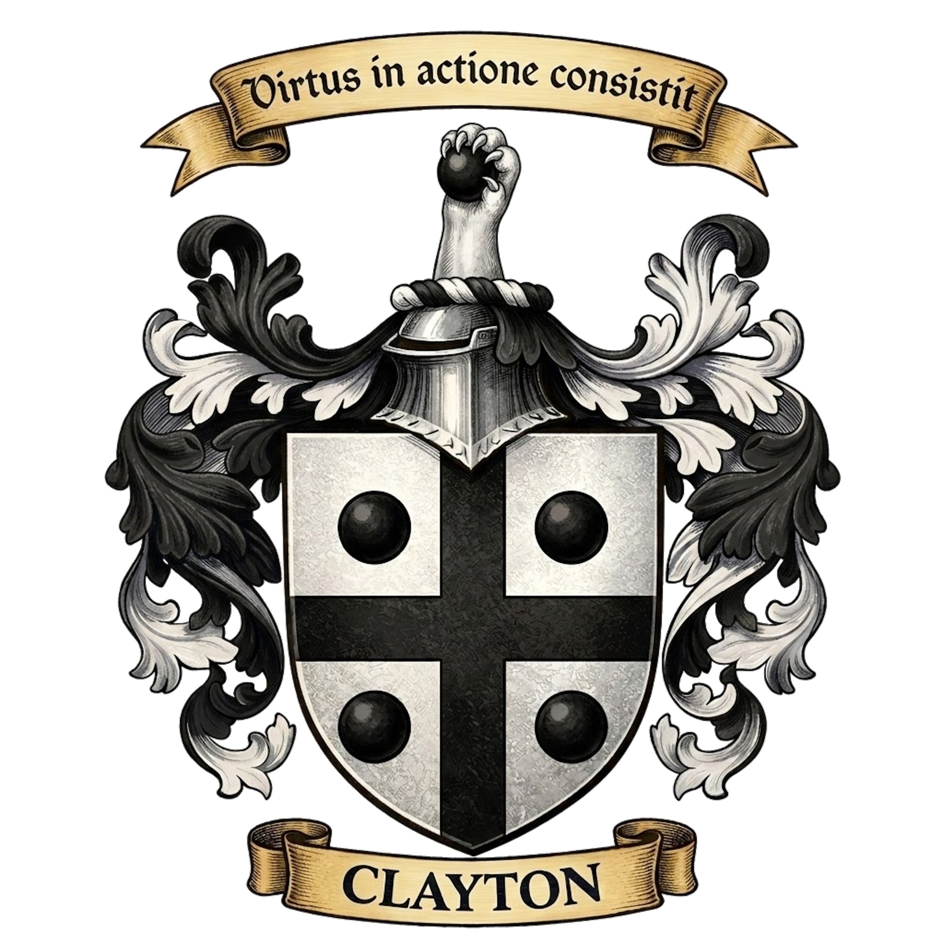 The Clayton Family Coat of Arms digital download: Includes Color PNG, B&W PNG, and SVG vector files