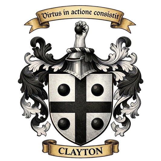 The Clayton Family Coat of Arms digital download: Includes Color PNG, B&W PNG, and SVG vector files