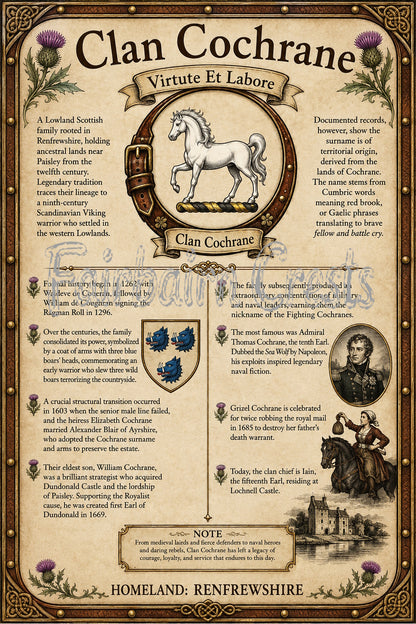 Scottish Clan Cochrane Heritage Poster - Instant Digital Download