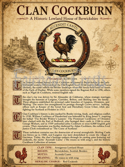 Scottish Clan Cockburn Heritage Poster - Instant Digital Download