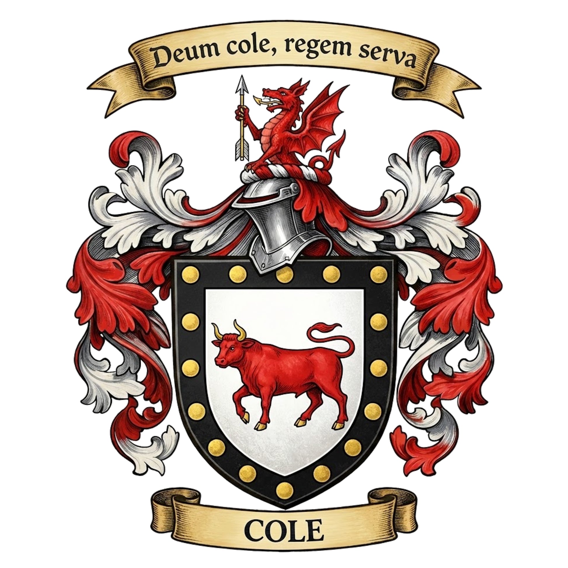The Cole Family Coat of Arms digital download: Includes Color PNG, B&W PNG, and SVG vector files