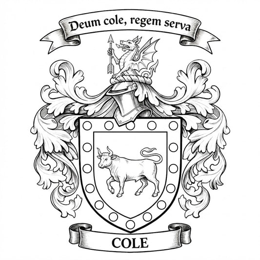 The Cole Family Coat of Arms digital download: Includes Color PNG, B&W PNG, and SVG vector files