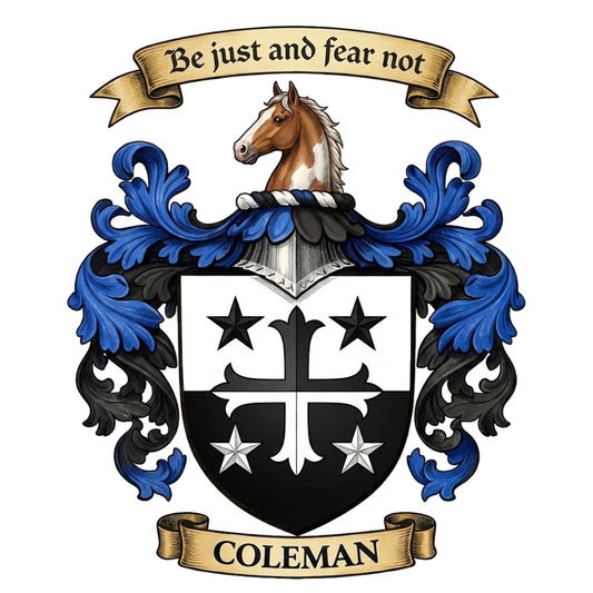 The Coleman Family Coat of Arms digital download: Includes Color PNG, B&W PNG, and SVG vector files