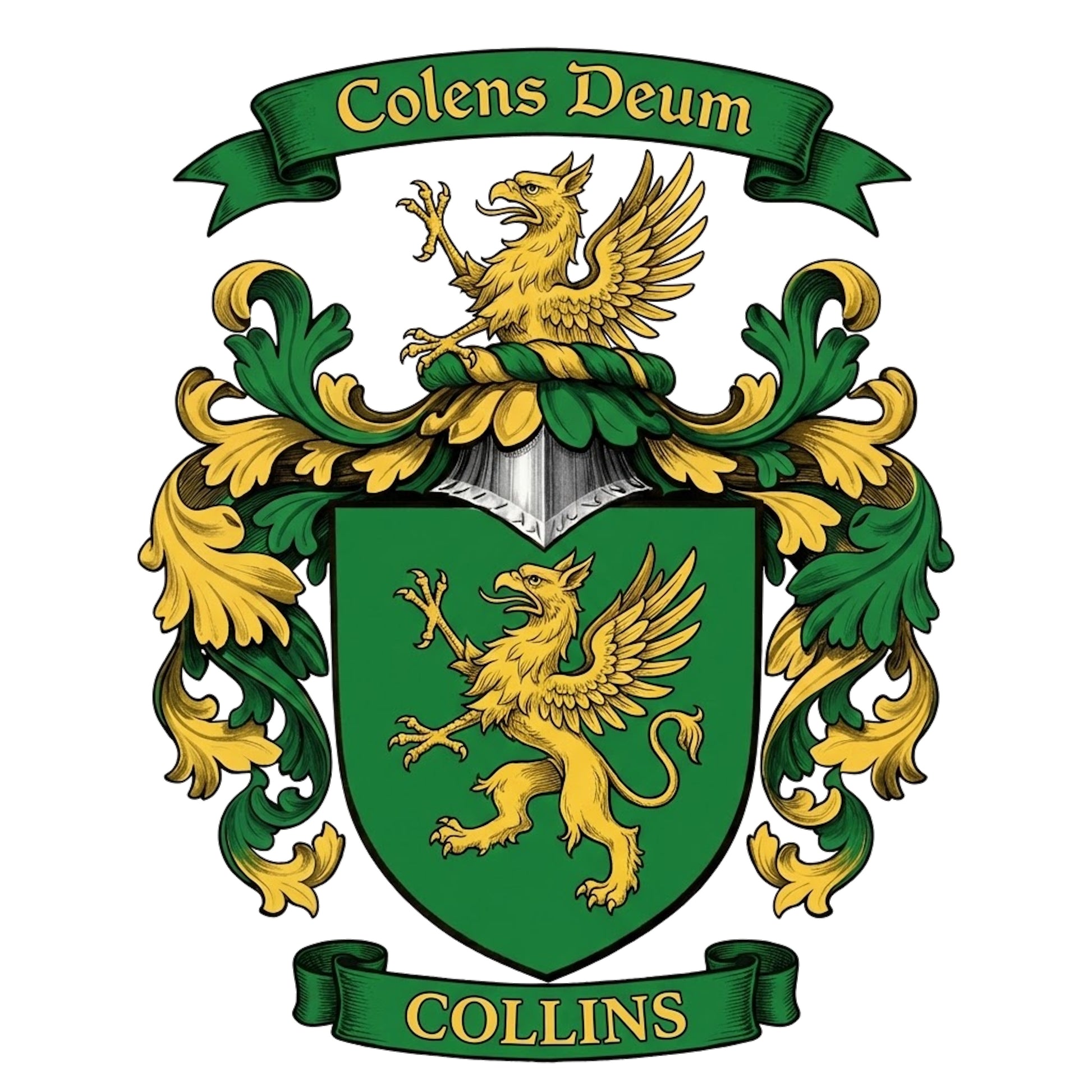 The Collins Family Coat of Arms digital download: Includes Color PNG, B&W PNG, and SVG vector files