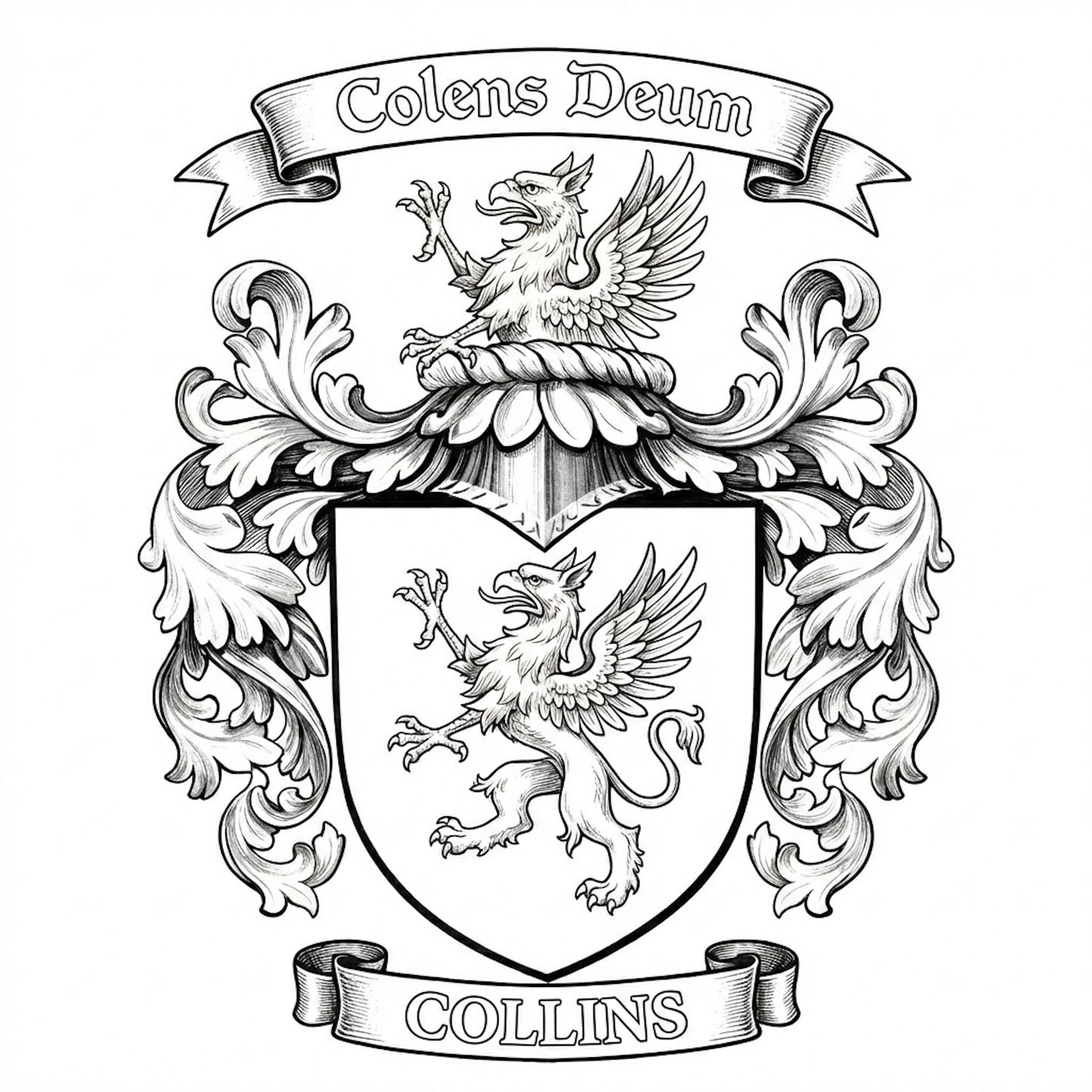 The Collins Family Coat of Arms digital download: Includes Color PNG, B&W PNG, and SVG vector files