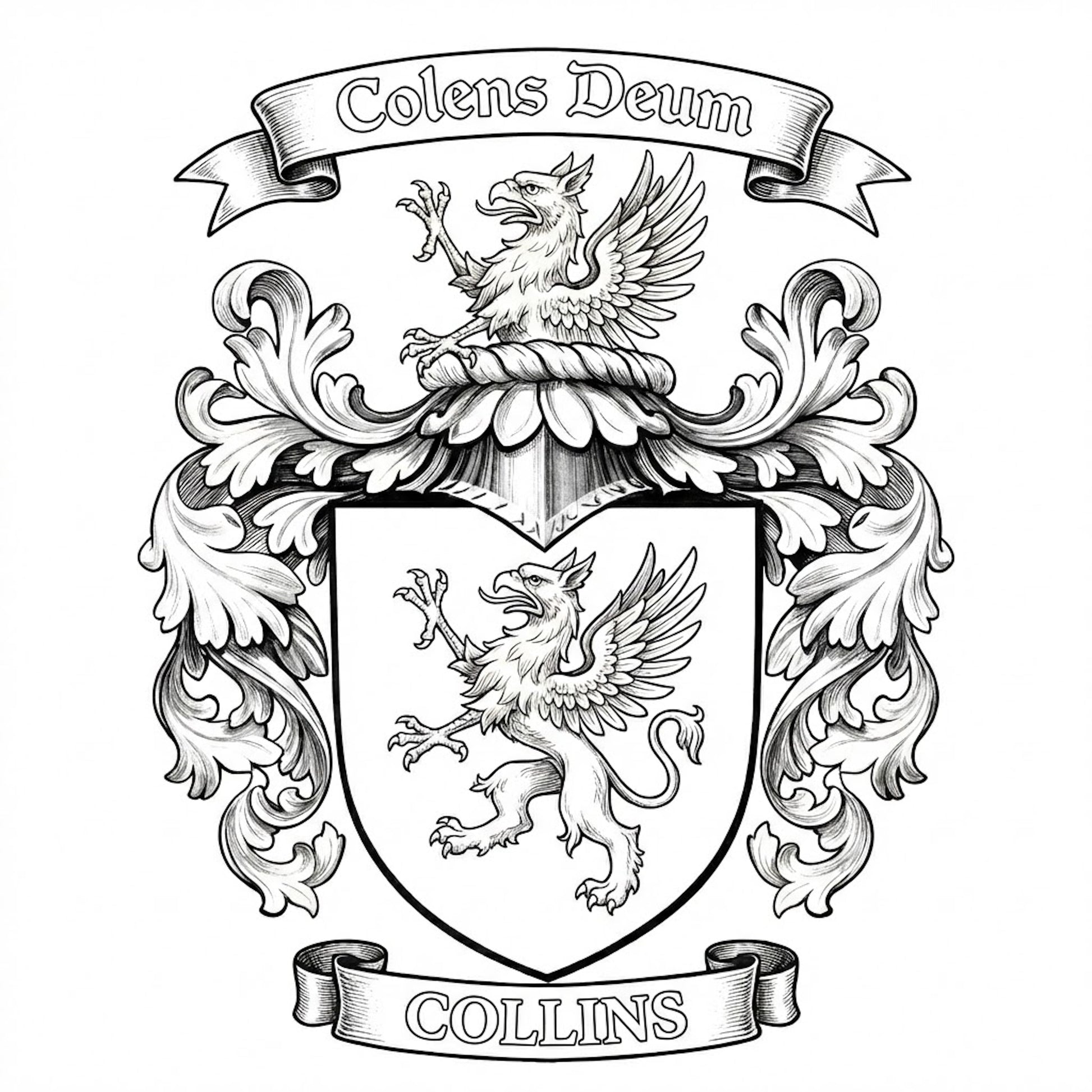 The Collins Family Coat of Arms digital download: Includes Color PNG, B&W PNG, and SVG vector files