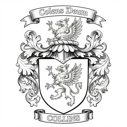 The Collins Family Coat of Arms digital download: Includes Color PNG, B&W PNG, and SVG vector files