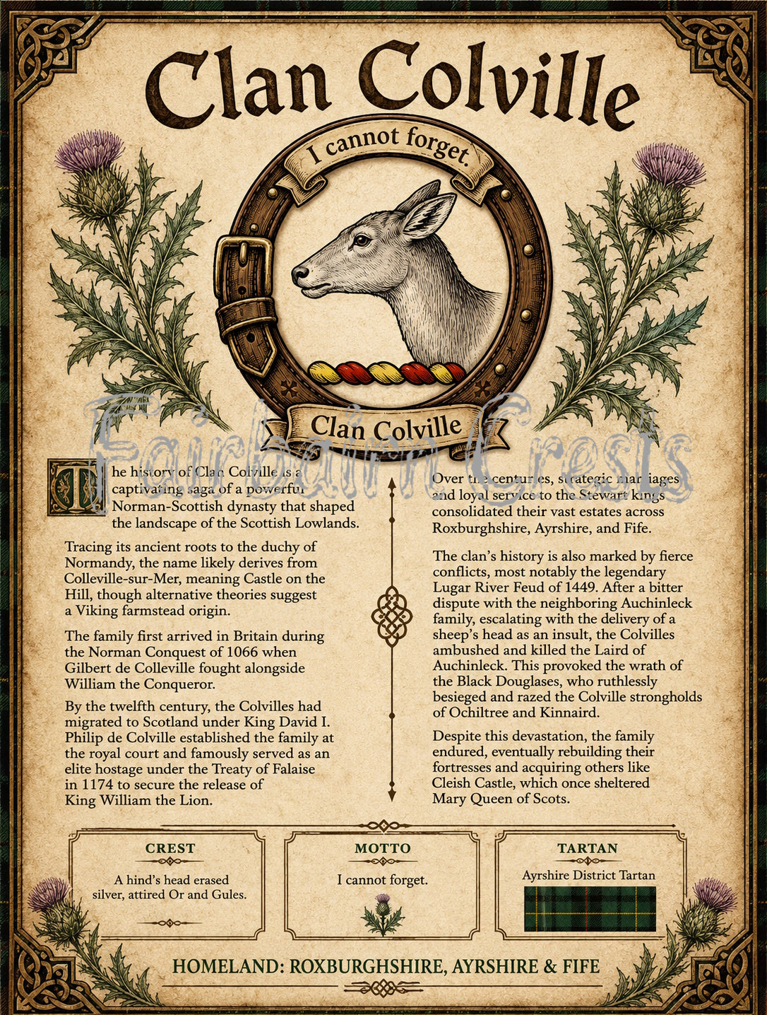 Scottish Clan Colville Heritage Poster - Instant Digital Download