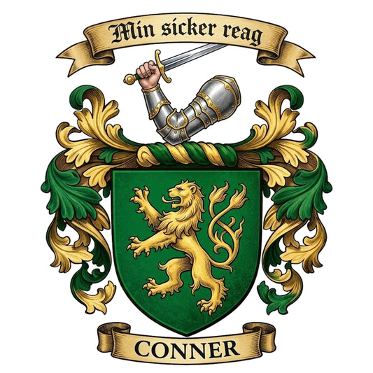 The Conner Family Coat of Arms digital download: Includes Color PNG, B&W PNG, and SVG vector files
