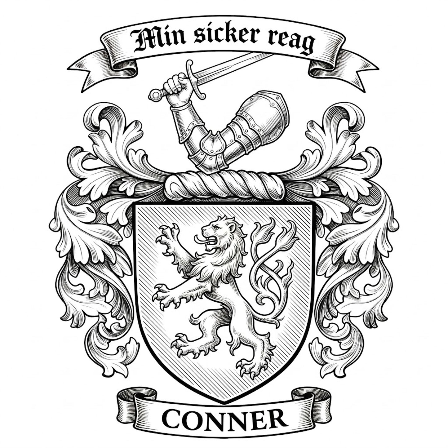 The Conner Family Coat of Arms digital download: Includes Color PNG, B&W PNG, and SVG vector files