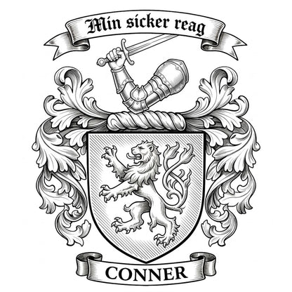 The Conner Family Coat of Arms digital download: Includes Color PNG, B&W PNG, and SVG vector files