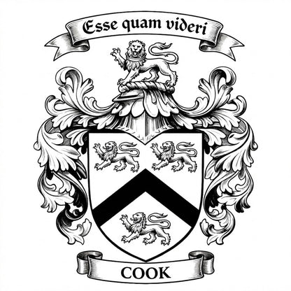 The Cook Family Coat of Arms digital download: Includes Color PNG, B&W PNG, and SVG vector files