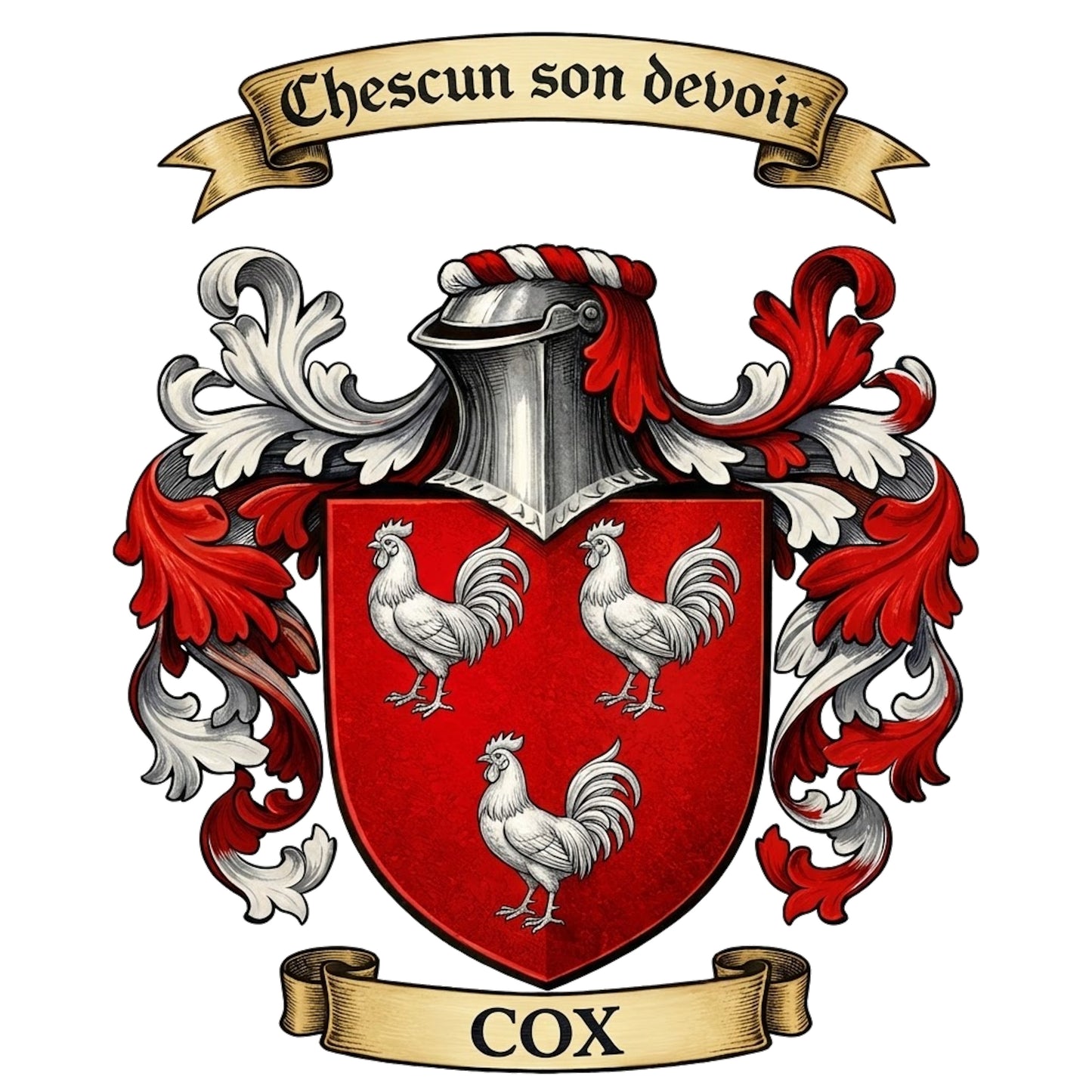 The Cox Family Coat of Arms digital download: Includes Color PNG, B&W PNG, and SVG vector files