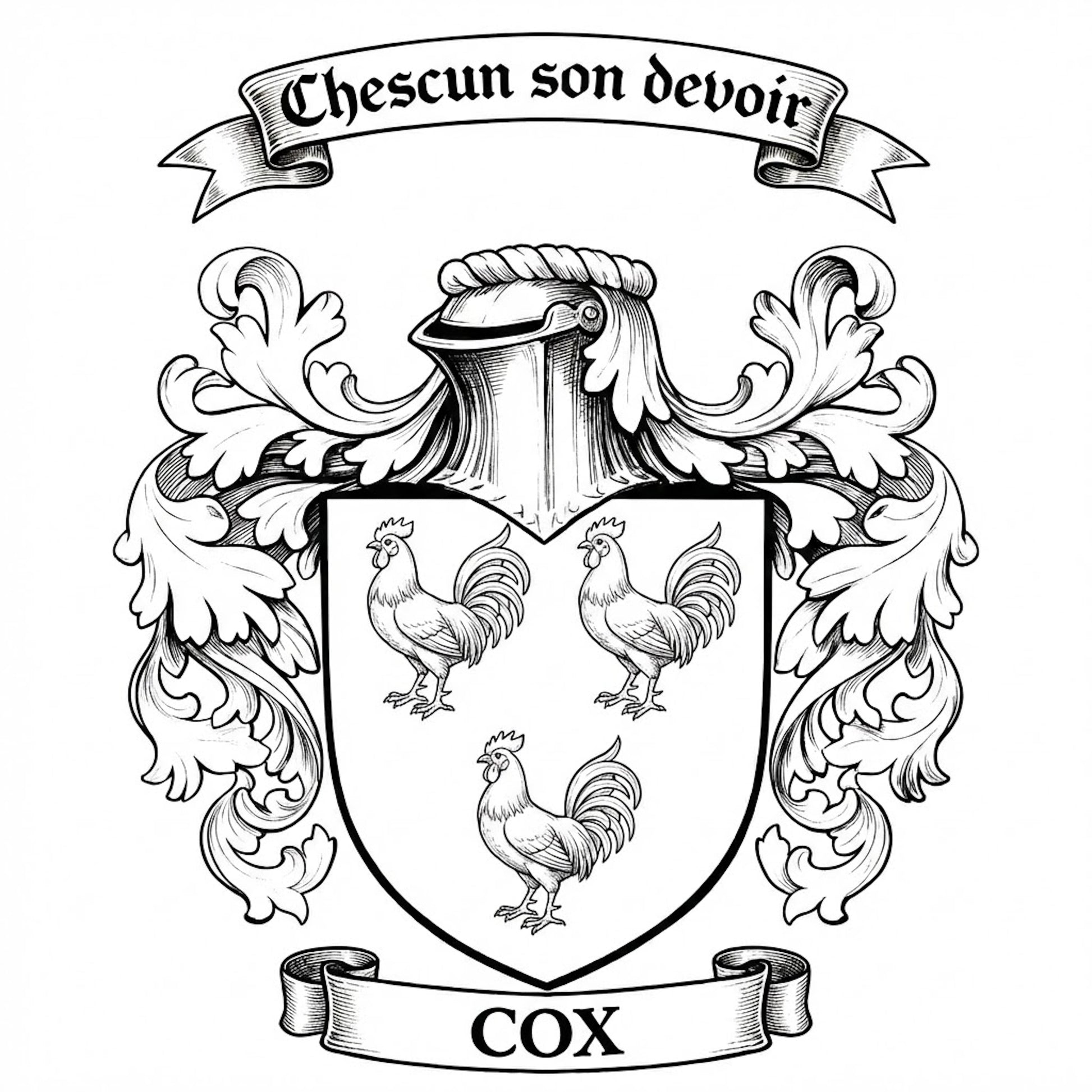 The Cox Family Coat of Arms digital download: Includes Color PNG, B&W PNG, and SVG vector files