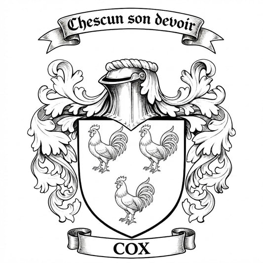 The Cox Family Coat of Arms digital download: Includes Color PNG, B&W PNG, and SVG vector files