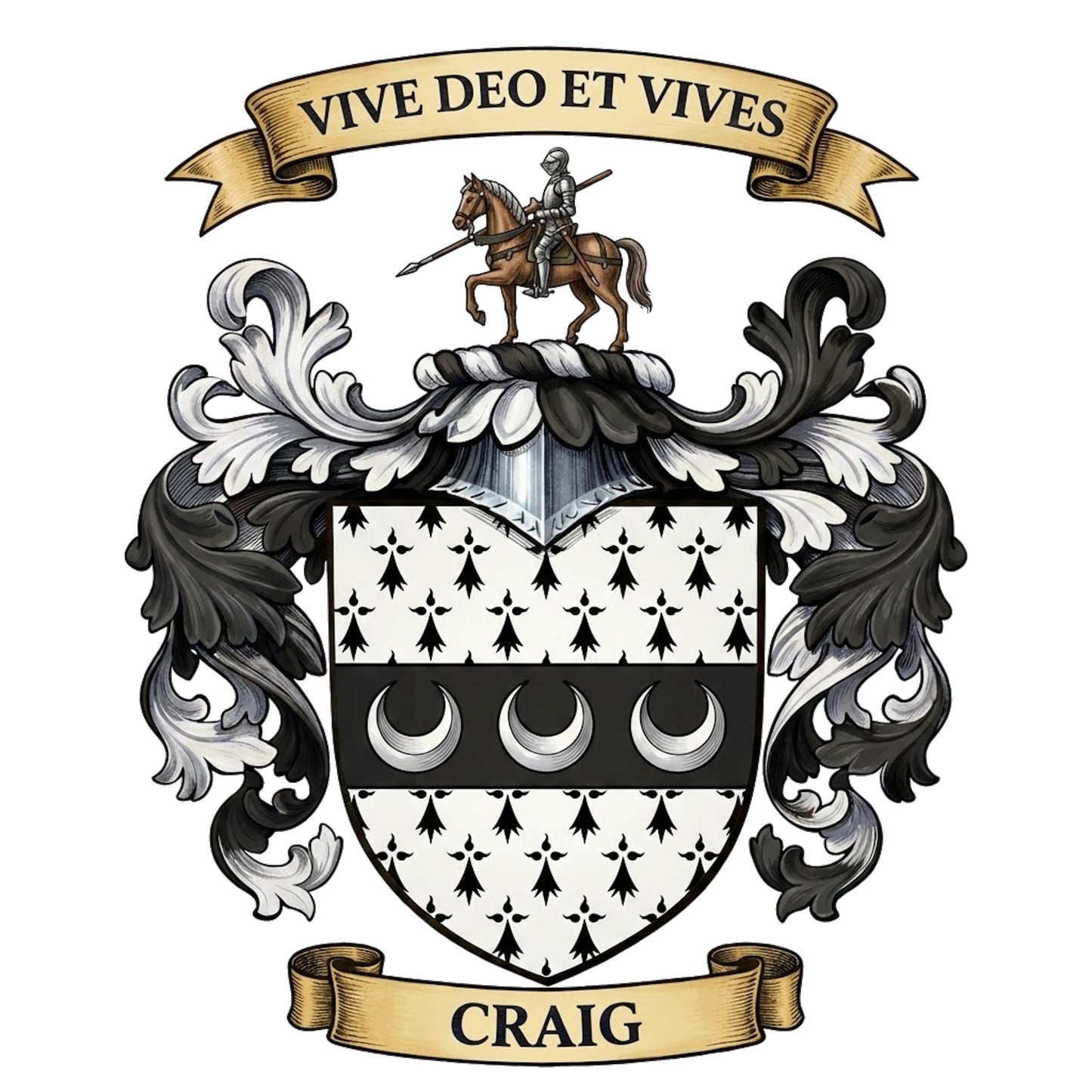 The Craig Family Coat of Arms digital download: Includes Color PNG, B&W PNG, and SVG vector files