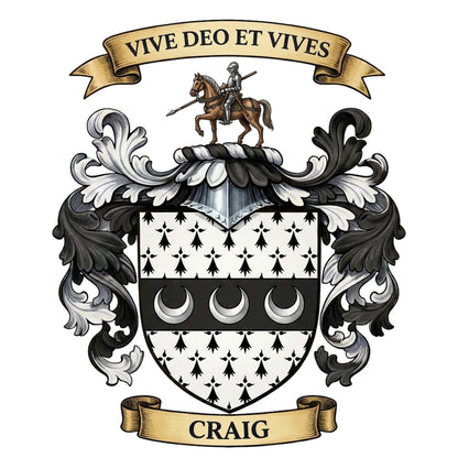 The Craig Family Coat of Arms digital download: Includes Color PNG, B&W PNG, and SVG vector files