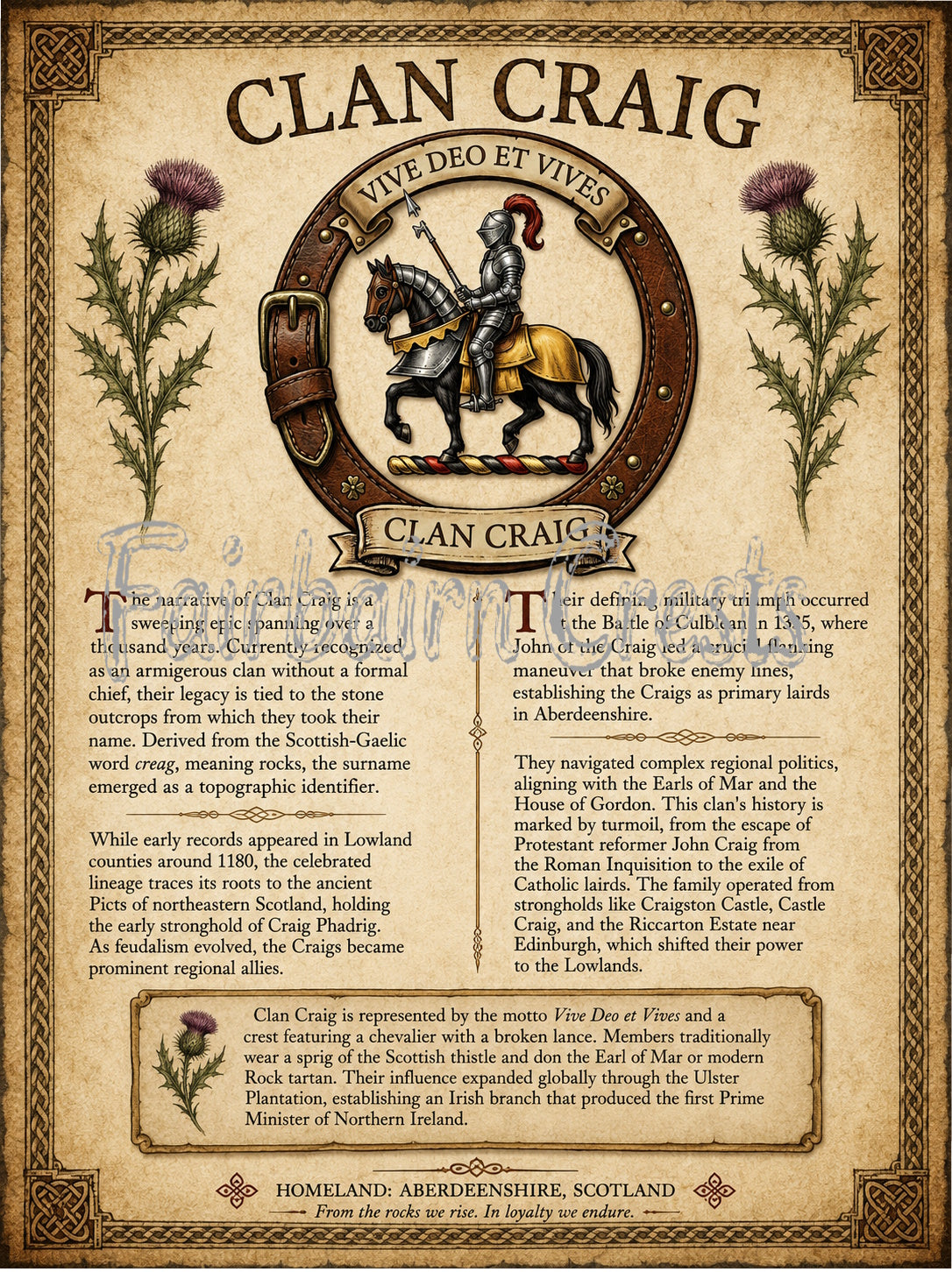 Scottish Clan Craig Heritage Poster - Instant Digital Download