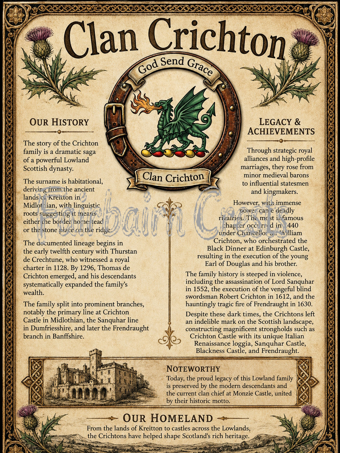 Scottish Clan Crichton Heritage Poster - Instant Digital Download