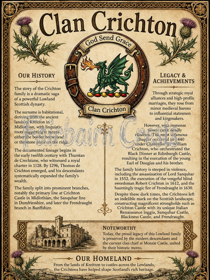 Scottish Clan Crichton Heritage Poster - Instant Digital Download