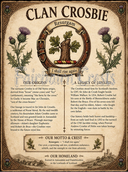 Scottish Clan Crosbie Heritage Poster - Instant Digital Download