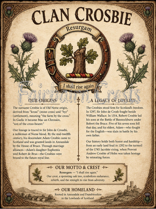 Scottish Clan Crosbie Heritage Poster - Instant Digital Download