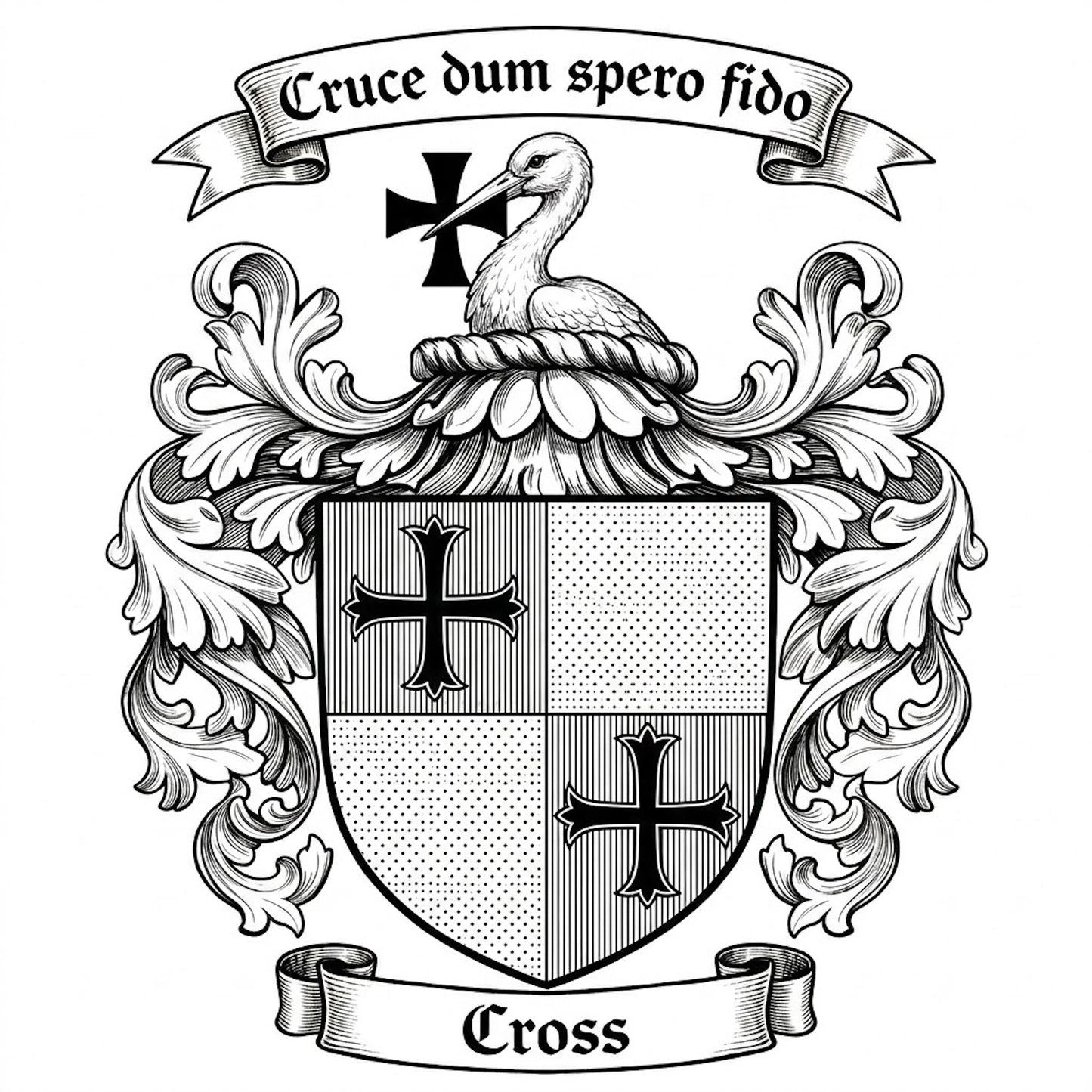 The Cross Family Coat of Arms digital download: Includes Color PNG, B&W PNG, and SVG vector files