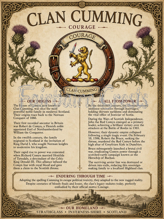 Scottish Clan Cumming Heritage Poster - Instant Digital Download