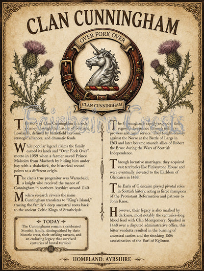 Scottish Clan Cunningham Heritage Poster - Instant Digital Download