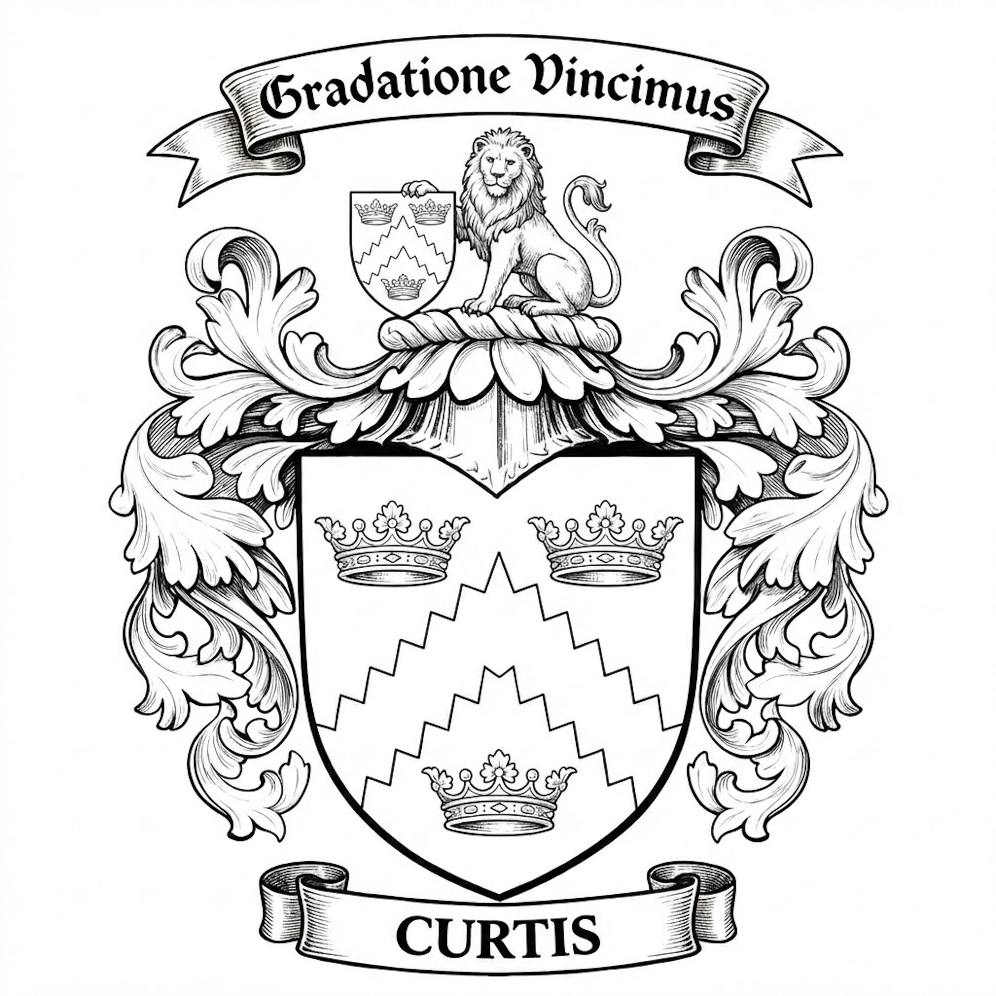 The Curtis Family Coat of Arms digital download: Includes Color PNG, B&W PNG, and SVG vector files
