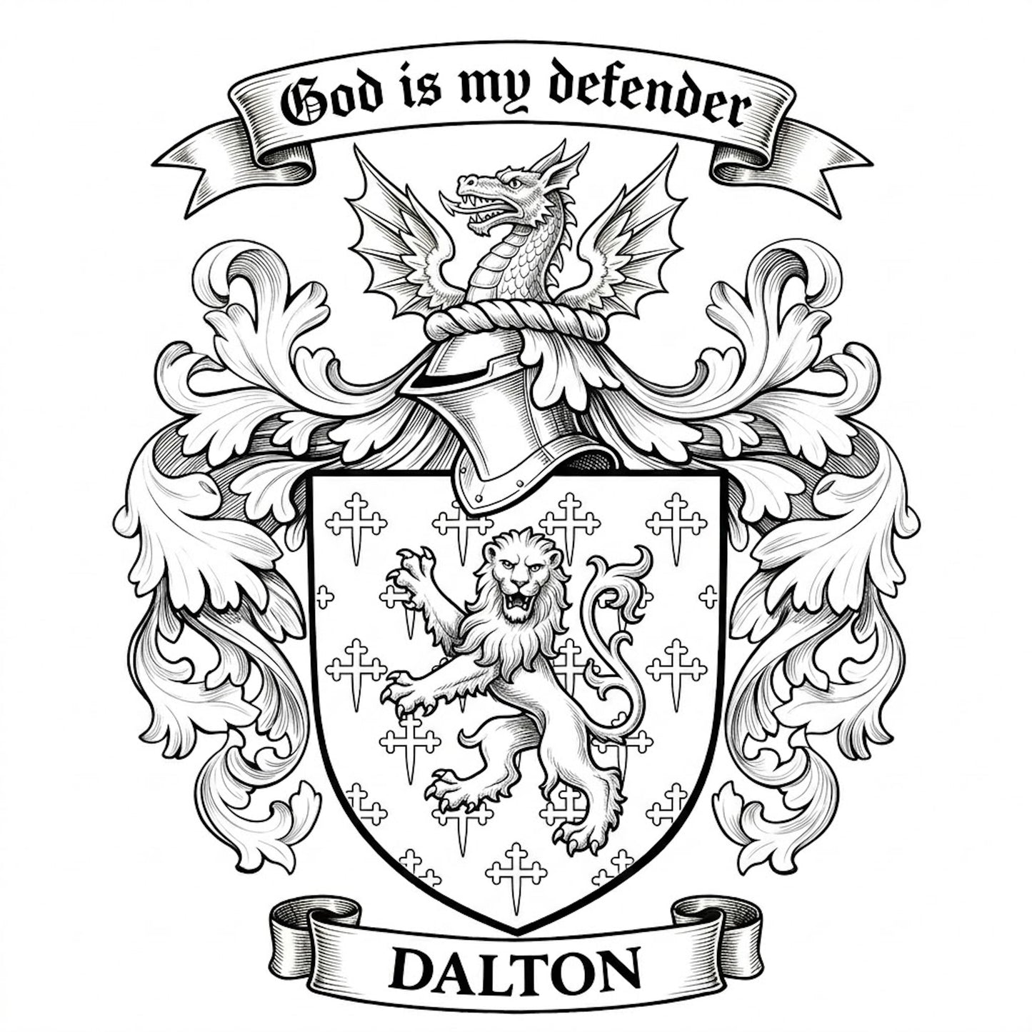 The Dalton Family Coat of Arms digital download: Includes Color PNG, B&W PNG, and SVG vector files