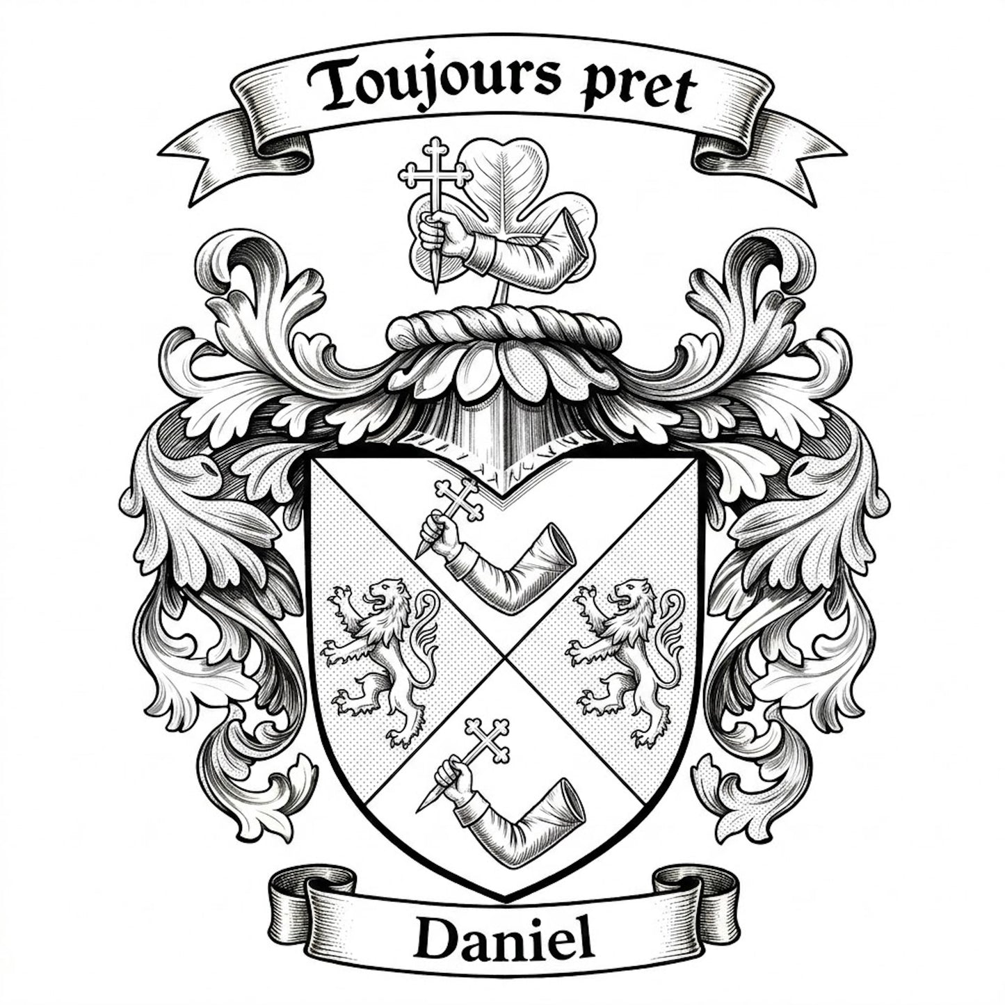 The Daniel Family Coat of Arms digital download: Includes Color PNG, B&W PNG, and SVG vector files