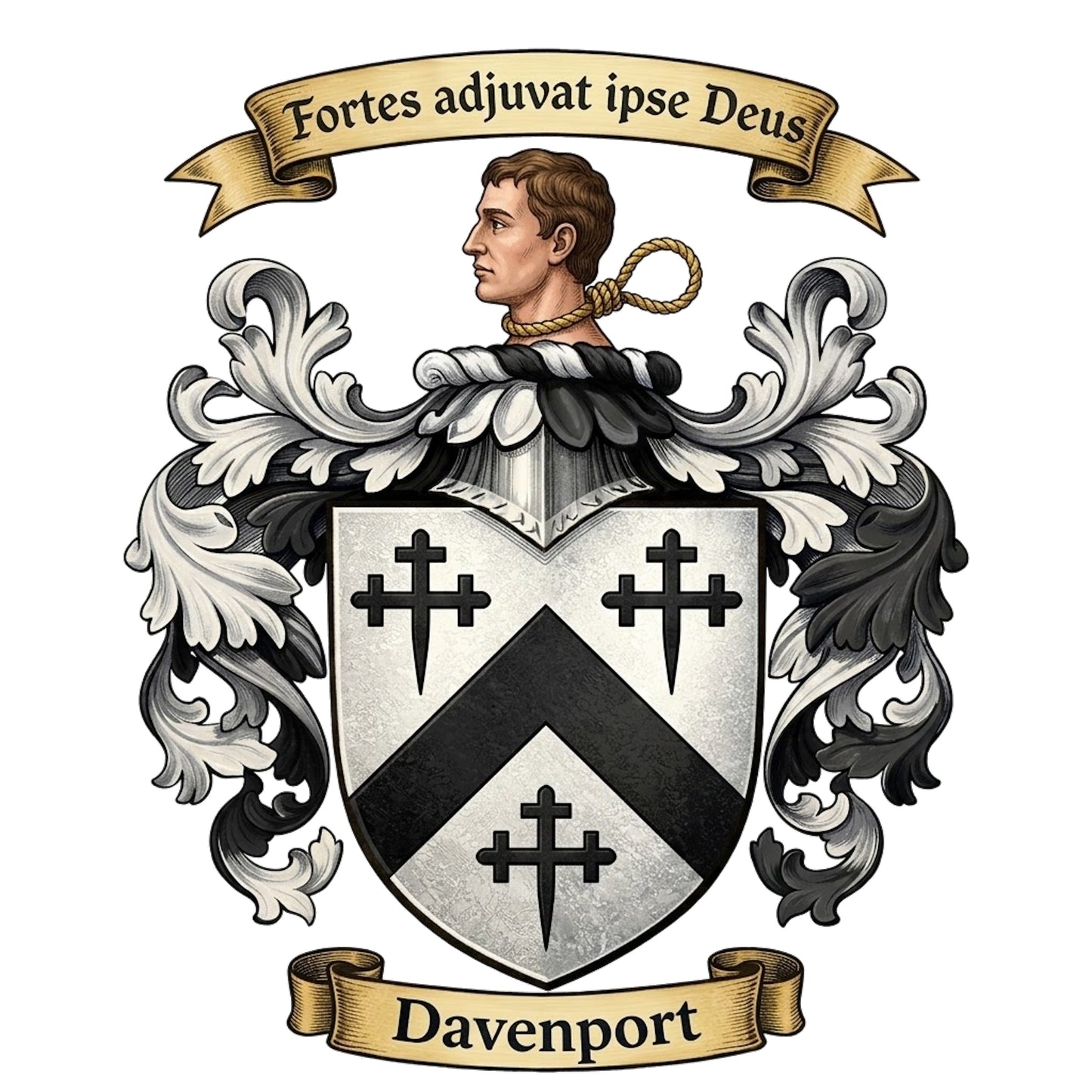 The Davenport Family Coat of Arms digital download: Includes Color PNG, B&W PNG, and SVG vector files