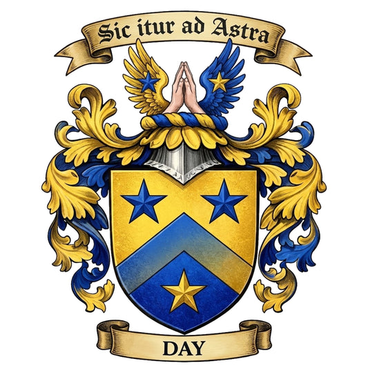 The Day Family Coat of Arms digital download: Includes Color PNG, B&W PNG, and SVG vector files