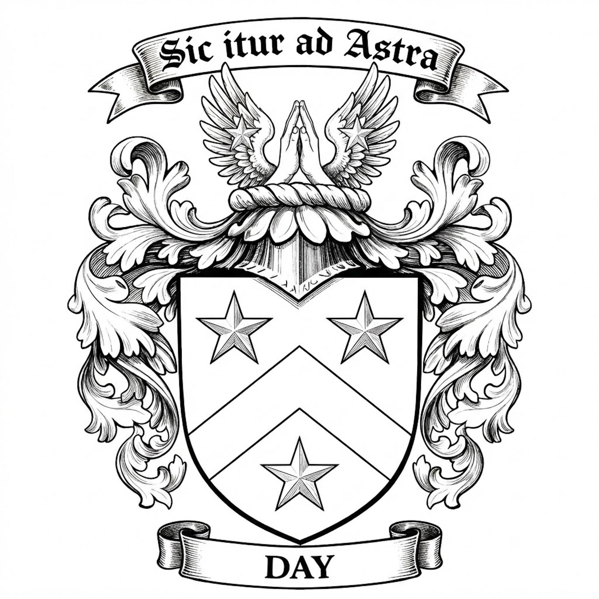 The Day Family Coat of Arms digital download: Includes Color PNG, B&W PNG, and SVG vector files