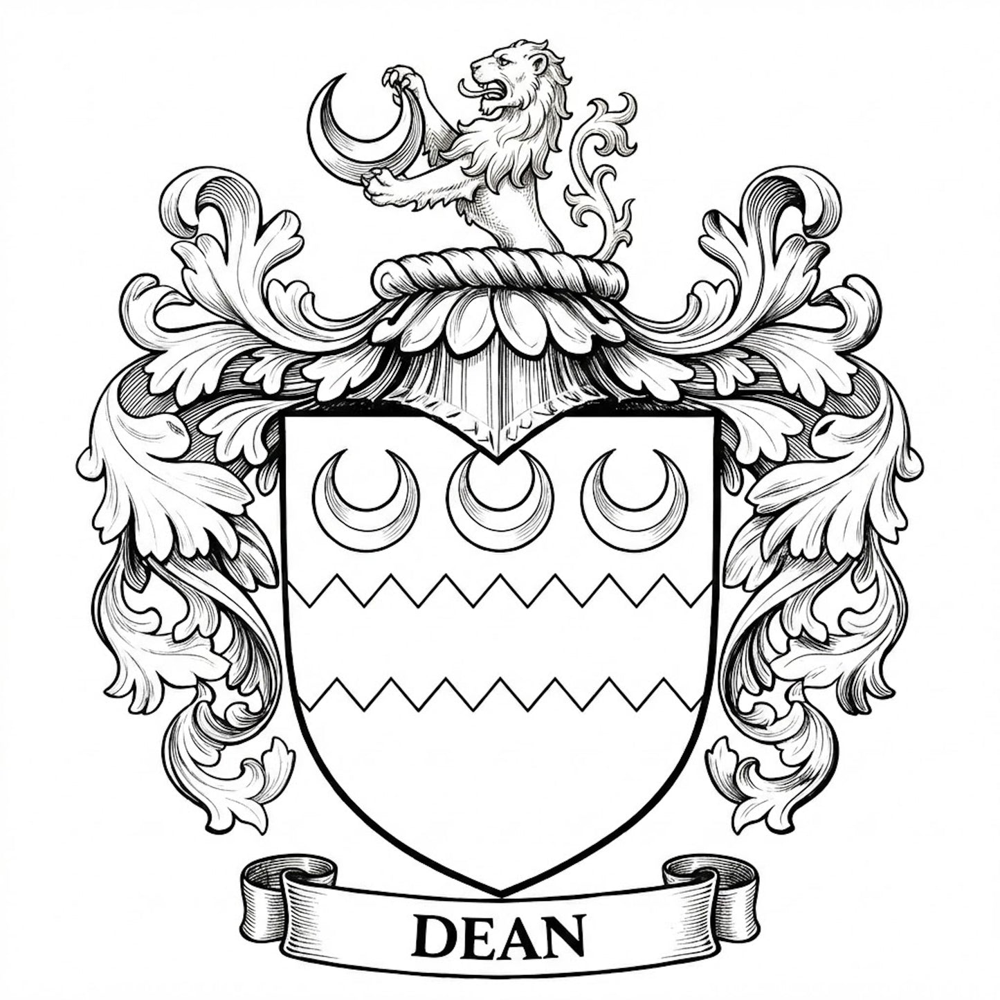 The Dean Family Coat of Arms digital download: Includes Color PNG, B&W PNG, and SVG vector files