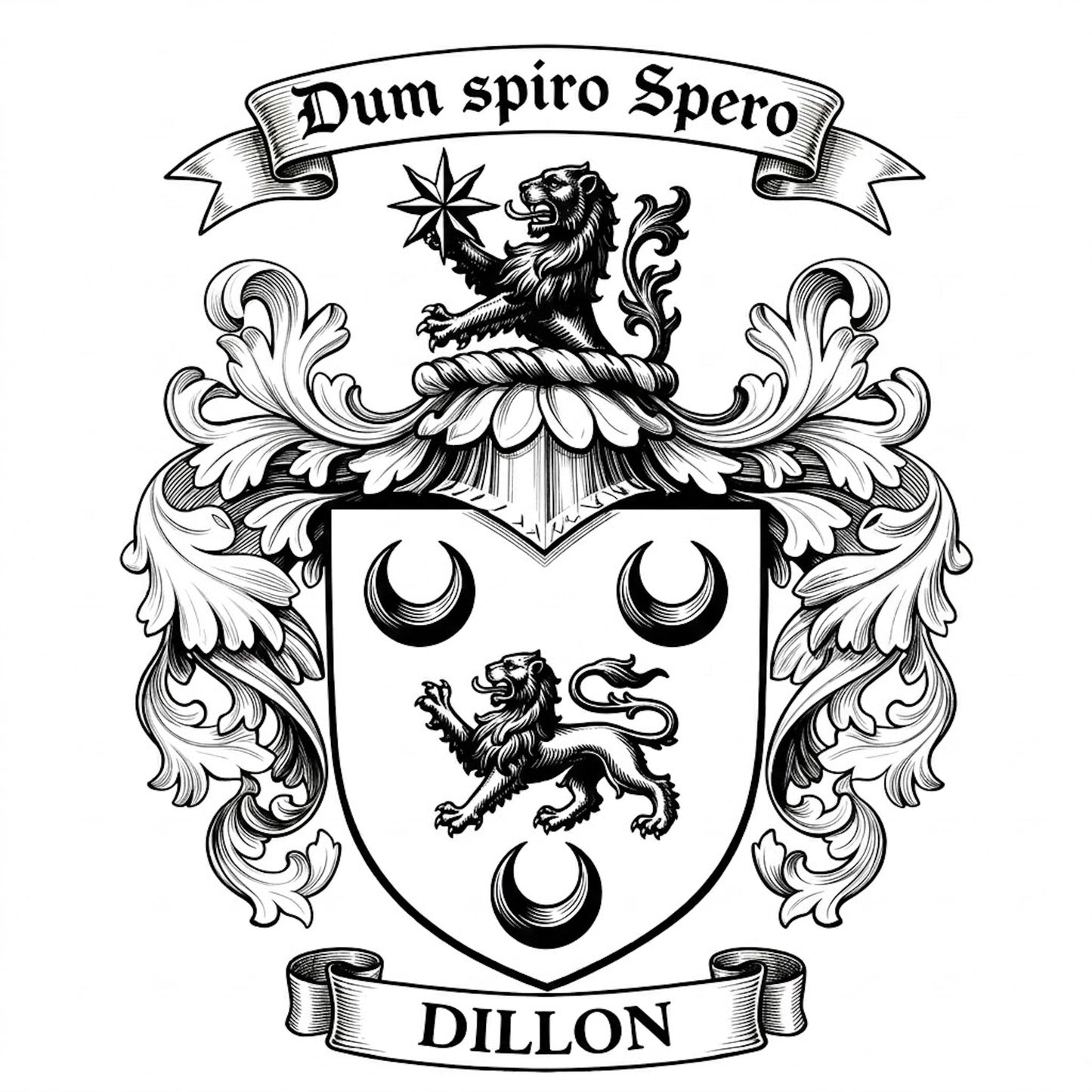 The Dillon Family Coat of Arms digital download: Includes Color PNG, B&W PNG, and SVG vector files