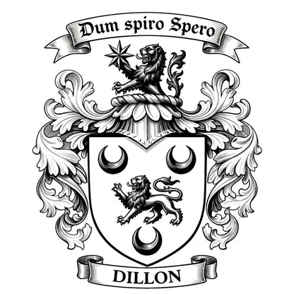 The Dillon Family Coat of Arms digital download: Includes Color PNG, B&W PNG, and SVG vector files