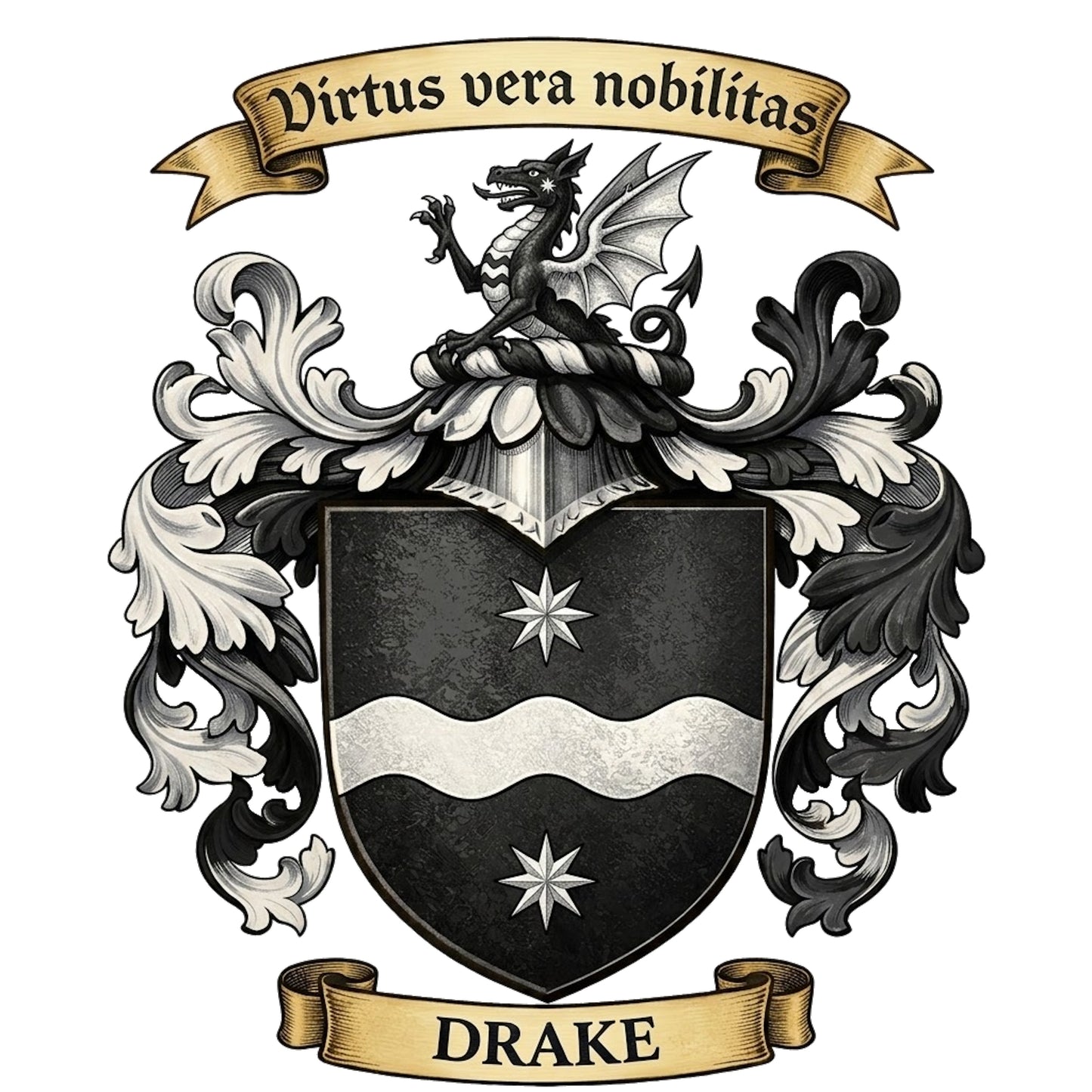 The Drake Family Coat of Arms digital download: Includes Color PNG, B&W PNG, and SVG vector files